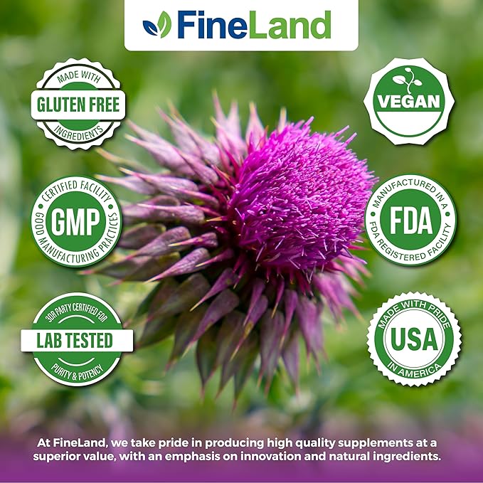 FineLand Milk Thistle 50:1 Silymarin Extract, 20,000 mg Equivalent per Capsule, Liver Cleanse & Detox Support, Antioxidant Liver Health Supplement, 120 Vegan Capsules, Non-GMO, Natural