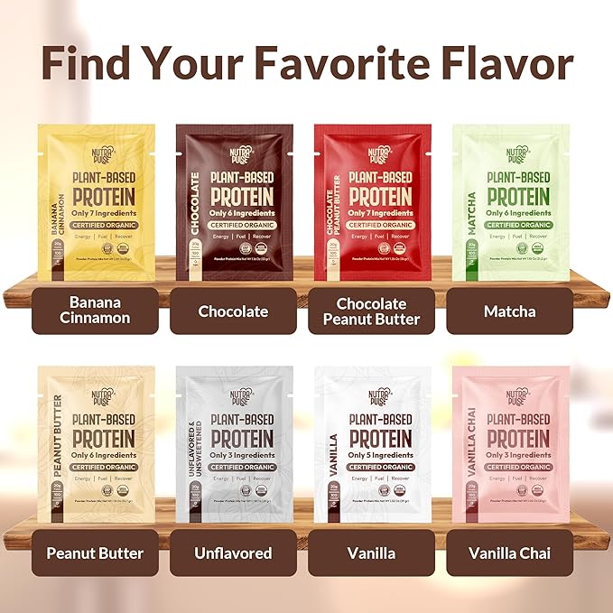Organic Vegan Protein Powder Sample Pack – Matcha Flavor – 31g Plant-Based Protein Per Serving – Gluten-Free, Non-GMO, Dairy-Free – Ideal for Smoothies & Shakes – 24 Count