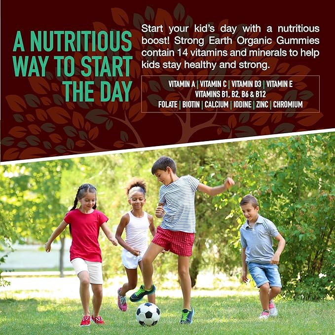 YUM-V'S Strong Earth Organic Multivitamin Gummies, Vitamins & Minerals Including Vitamin A, C, D3, E, B6 & Zinc - Chewable Vitamin with Immune Support for Boys and Girls, 60 Count