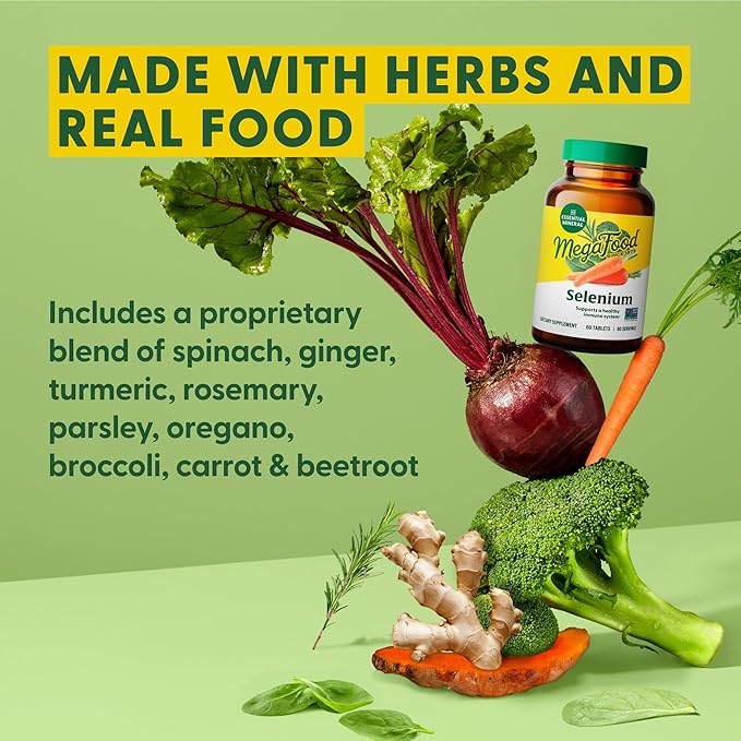 MegaFood Selenium - Selenium 50 mcg - Supplement with Food & Herb Blend - Immune Support - Vegan, Non-GMO - Made Without 9 Food Allergens - 60 Tablets (60 Servings)