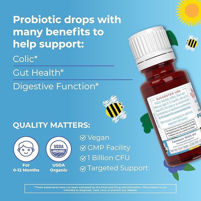 MaryRuth Organics Baby Probiotic Drops | Liquid Precision Probiotics for Digestive Health | Colic Calm | Occasional Colic Baby Relief | USDA Organic | Vegan | Baby Essentials| 30 Servings
