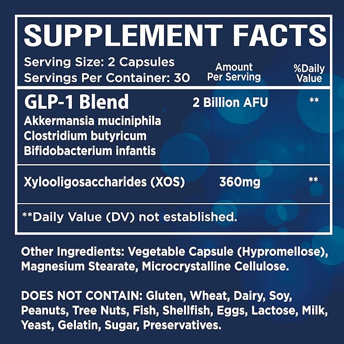 GLP-1 Probiotic Prebiotics Akkermansia Muciniphila Capsule Supplement - GLP 1 Booster Activate Elevate Pill - GLP1 Gut Abdominal Digestive Liver Detox Support for Men Women