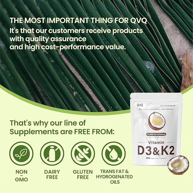 300 Pcs 2 in 1 Vitamin D3 10000 iu Plus K2 (MK-7) 200 mcg Virgin Coconut Oil Softgels with Vitamins D & K Supports Calcium Absorption, Bone, Immune, & Heart Health – Easy to Swallow