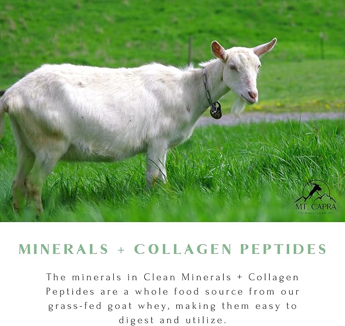 Mt. Capra Clean Minerals with Collagen Peptides | Whole Food Minerals from Goat Milk Whey and Grass-Fed Type I and III Collagen Peptides | 10 g Protein per Serving | Unflavored | 20 Servings - 23.8 oz