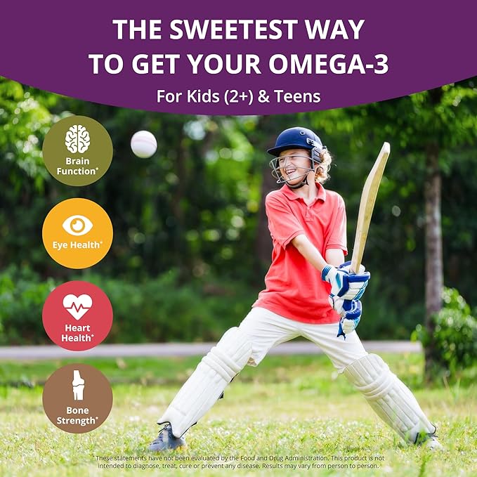 NuBest Omega 3 Gummies for Kids & Teens with Flaxseed Oil | Supports Brain Growth, Mental Clarity, Focus, and Eye Health | No Added Sugar | Delicious Orange Flavor | 60 Premium Vegan Gummies
