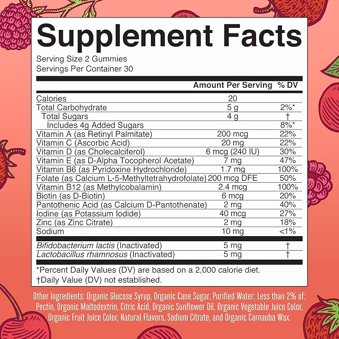 MaryRuth Organics Kids Vitamins | USDA Organic | Multivitamin Gummies + Postbiotics for Ages 4+ | Lactobacillus Rhamnosus | Vegan | Non-GMO | 60 Count