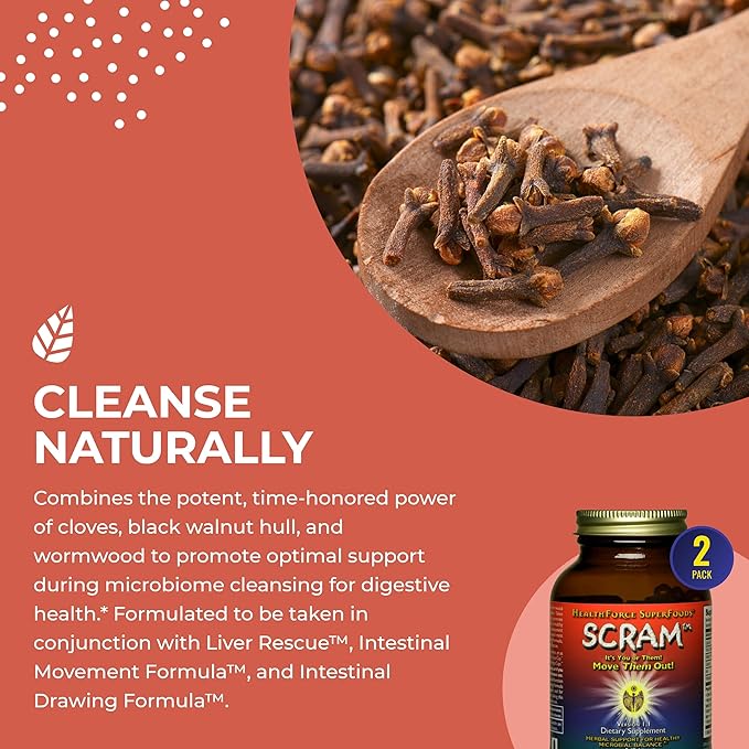 HealthForce SuperFoods Scram - Herbal Supplement with Milk Thistle, Wormwood & Black Walnut - Digestion Support Capsules - 150 Vegan Capsules (Pack of 2)