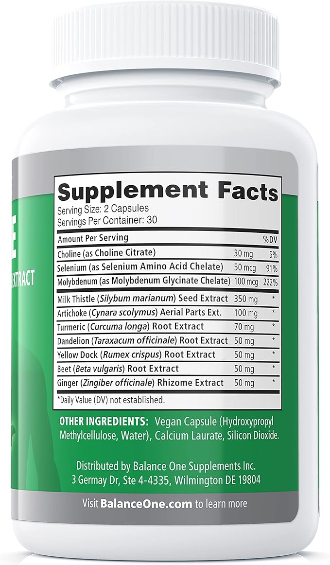 Balance ONE Liver Support Supplement with Milk Thistle Extract, Dandelion Root & Molybdenum – Natural Liver Cleanse, Repair & Detox for Men & Women - Vegan Capsules, 1 Month Supply - Liver One