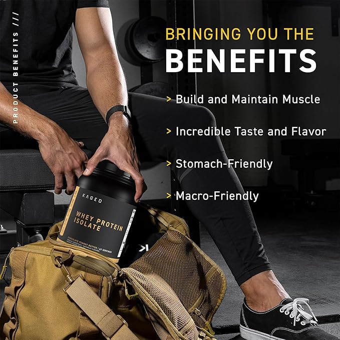 Kaged Whey Protein Isolate Powder, PB Chocolate, 100% Pure Low Lactose Whey, Post Workout Recovery Drink, Support Muscle-Building, 25g per Serving, Amazing Taste Easy Mix for Shakes, 41 Serving