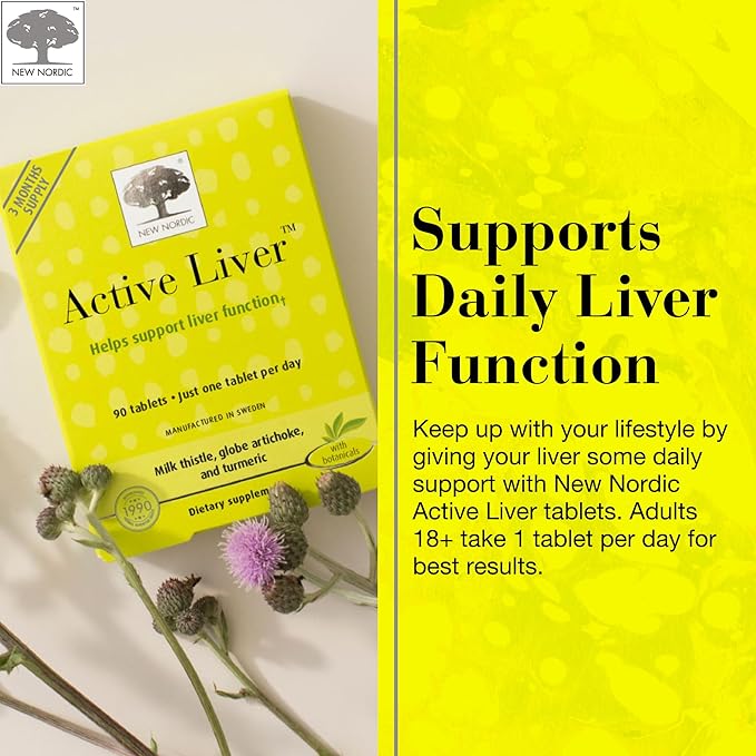 NEW NORDIC Active Liver 90-Day Supply, Daily Liver Supplement, Milk Thistle, Artichoke & Turmeric, 90 Tablets