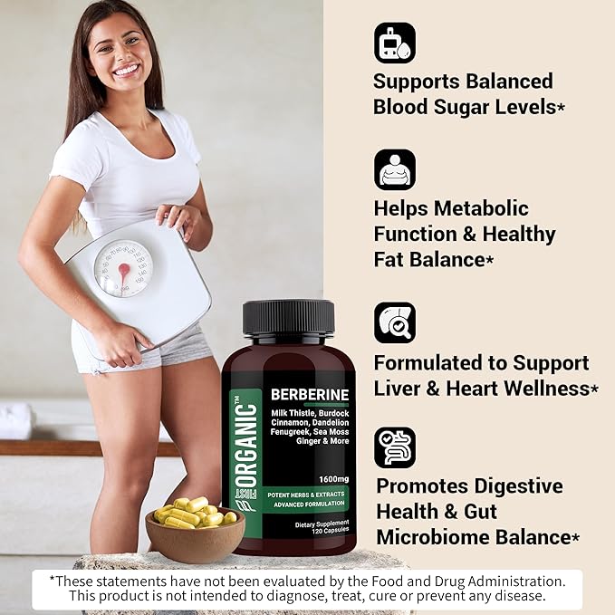 Berberine HCL+ Complex 1600mg - 120 Capsules - Supports Cardiovascular, Liver & Gut Health with Ceylon Cinnamon, Milk Thistle & Gut Blend - Third-Party Tested, Vegan, Non-GMO, Gluten-Free