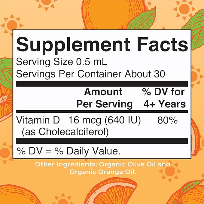 MaryRuth Organics USDA Organic Vitamin D3 Liquid Drops for Kids | 640 IU Vitamin D3 Per Serving | Kids Immune Support & Bone Health Supplement | Formulated for Ages 4-13 | 0.5oz | 30 Servings