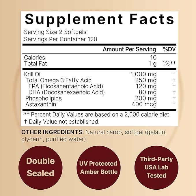 NatureBell Antarctic Krill Oil 1000mg Supplement, 240 Softgels, Natural Source of Omega-3s, EPA, DHA and Astaxanthin - No Aftertaste - Support Heart Health, Mercury Free & Non-GMO