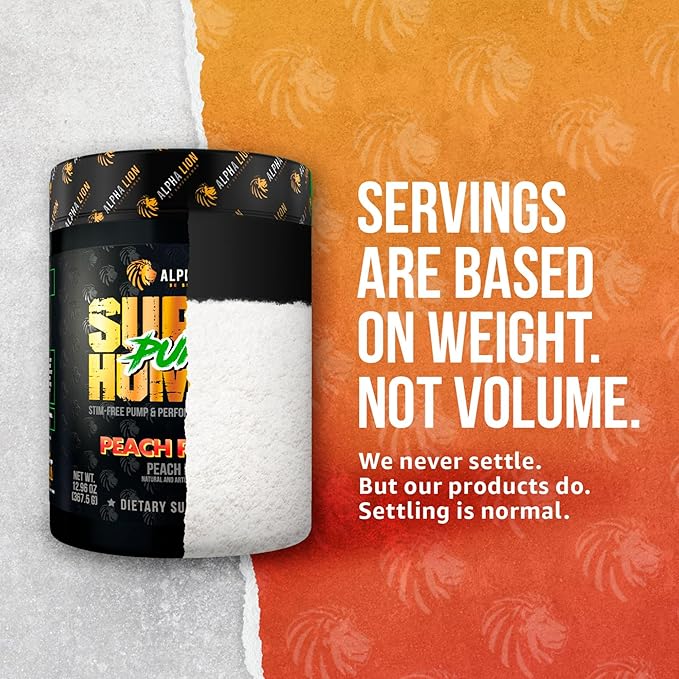 ALPHA LION Superhuman Pump Pre Workout Powder, Nootropic Caffeine & Stim Free Preworkout Supplement, Nitric Oxide Booster, Muscle Gainer, Energy & Focus (42 Servings, Peach Pumps Flavor)