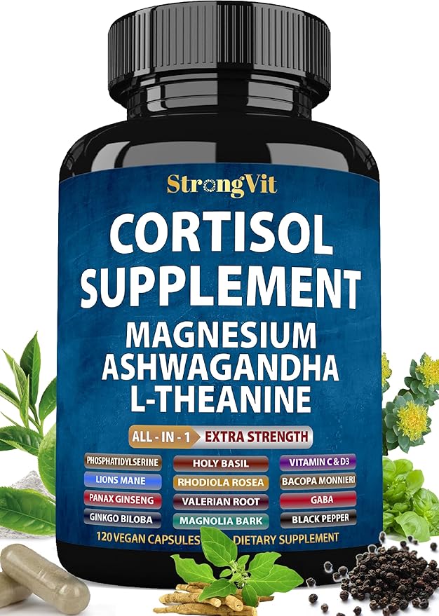 Cortisol Supplements for Women and Men with Magnesium, Ashwagandha & L-Theanine. High Cortisol Reducer, Manager, Detox, Lower and Control. Sleep Support & Stress Relief, USA (120 Capsules)