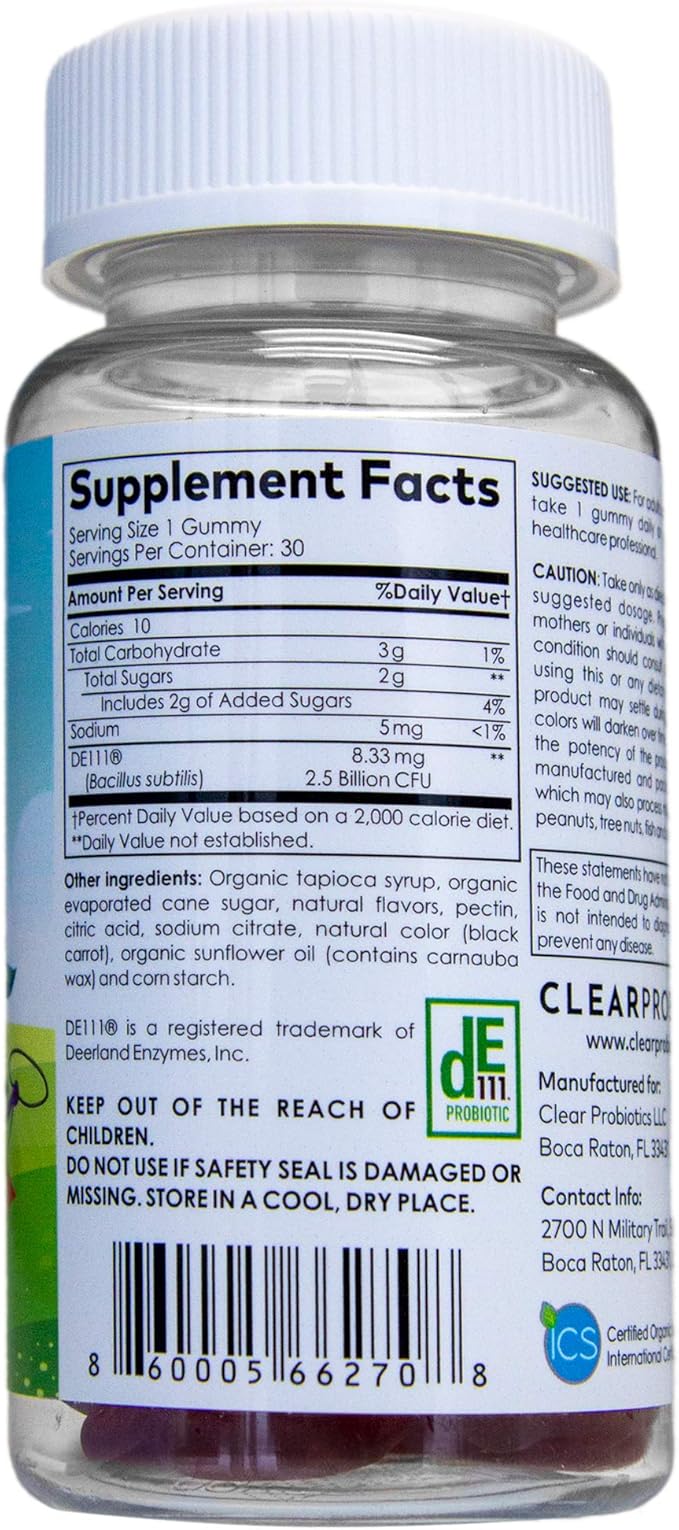 Kids Probiotics Gummies – Daycare Formulated Immunity Gummies - Immune System Boost & Improved Regularity - Plant-based Organic, 2.5 Billion CFU - DE111 Bacillus Subtilis - Strawberry – 1 Month Supply