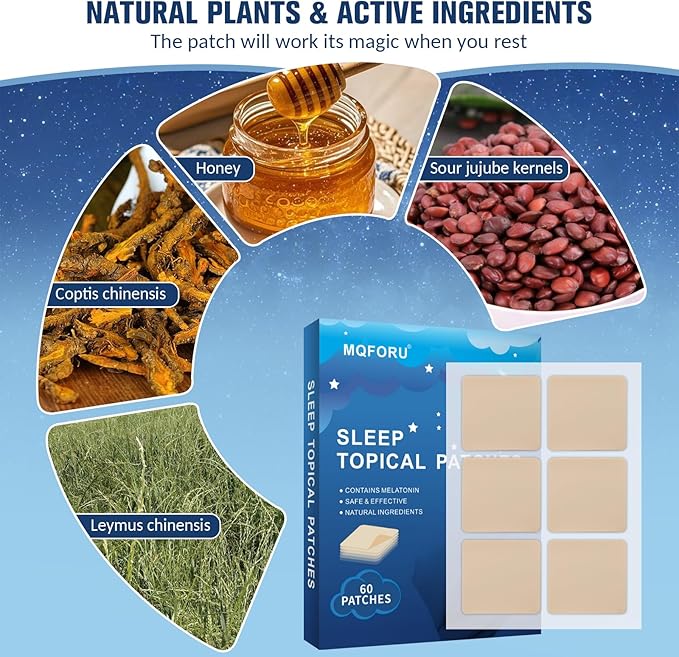Sleep Patches for Adults Extra Strength Clinically-Studied L-Theanine + Magnesium Glycinate + Tart Cherry,8-Hour Time Release Technology for Deeper-(60 Patches-1pack)