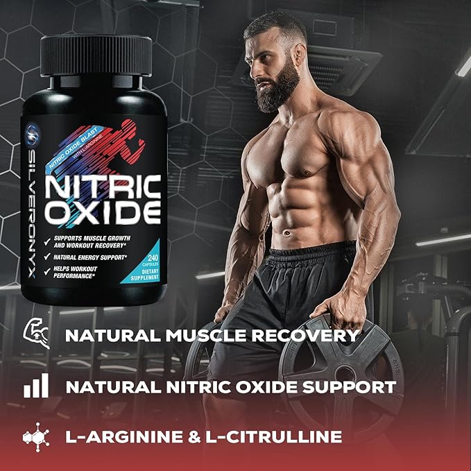 Extra Strength Nitric Oxide Supplement 3X Strength L Arginine, Citrulline Malate, AAKG, Beta Alanine - Premium Muscle Supporting Nitric Booster - Natural Energy & Heart Health Support - 240 Capsules