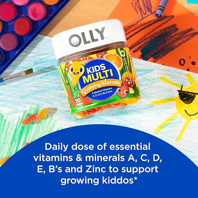 OLLY Kids Multivitamin Gummy Worms, Overall Health and Immune Support, Vitamins and Minerals A, C, D, E, Bs and Zinc, Chewable Supplement, Sour Fruit Punch, 45 Day Supply (70 Count) (Pack of 2)