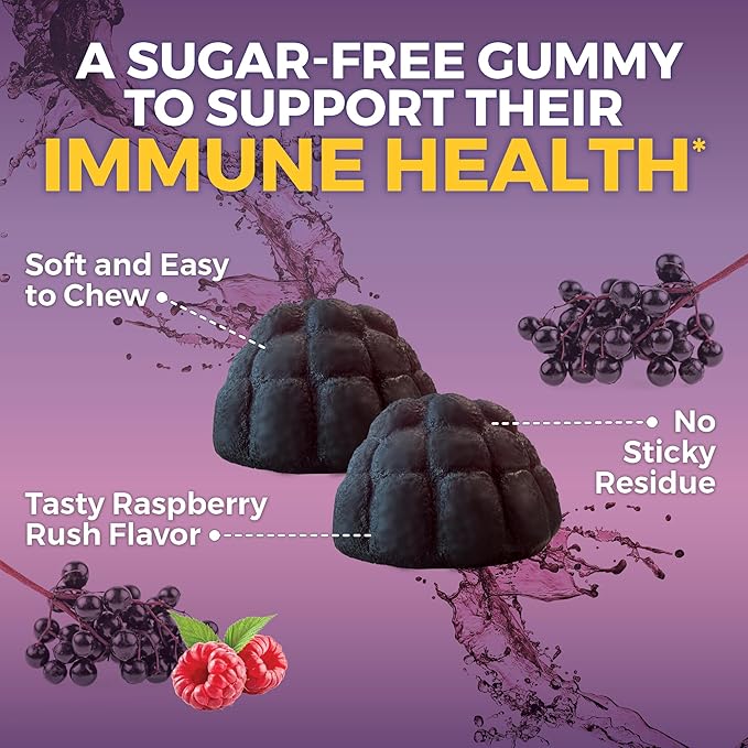 Sambucus Elderberry Gummies for Kids with Vitamin C and Zinc (120 Count) - Sugar-Free 8-in-1 Immune Support Gummy - Chewable Vegan, Gluten-Free Sambucus Elderberry Gummy for Kids, Immunity Gummies