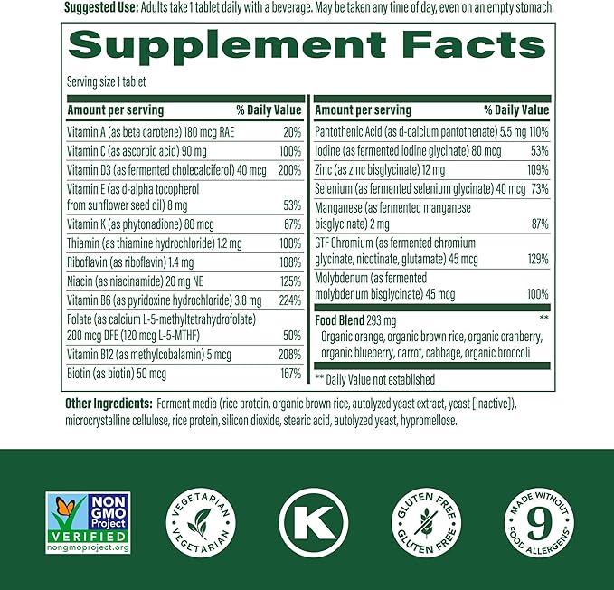 MegaFood Men's 55+ One Daily - Multivitamin for Men with Vitamin B12, C, D & Zinc - Optimal Aging & Immune Support Supplement - Vegetarian - Made Without 9 Food Allergens - 60 Tabs