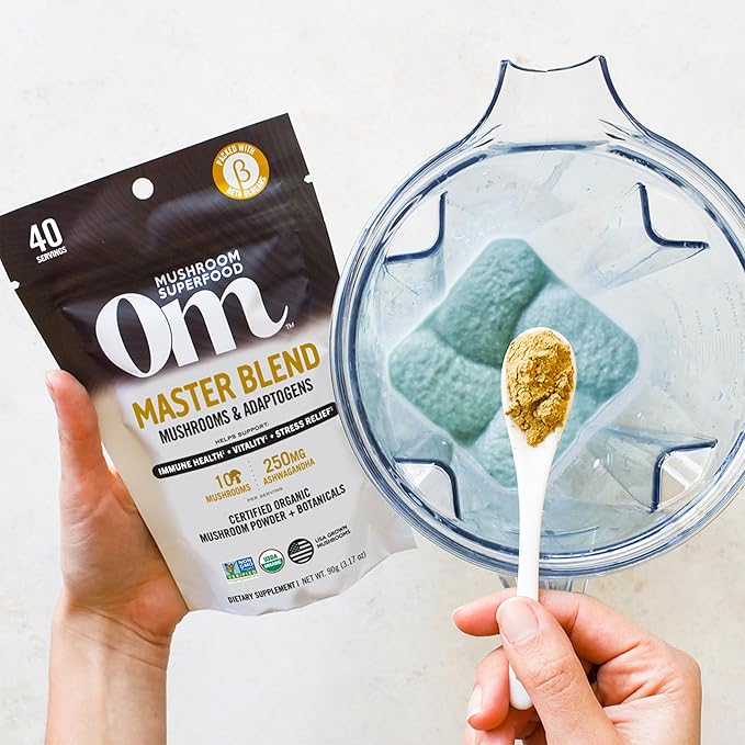 Om Mushroom Master Blend, Organic 10 Mushroom Complex & Adaptogens Powder, Reishi & Lions Mane - 3.17 oz