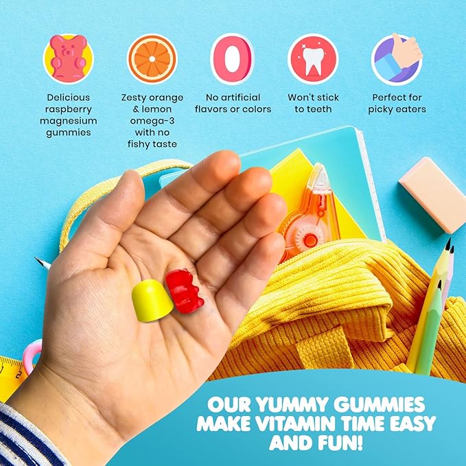 DR. MORITZ Calm Magnesium Gummies for Kids (60 Count, 2 Pack) and Kids Omega 3 Gummies (90 Count) Bundle - Low Sugar, Vegetarian, No Fish Oil