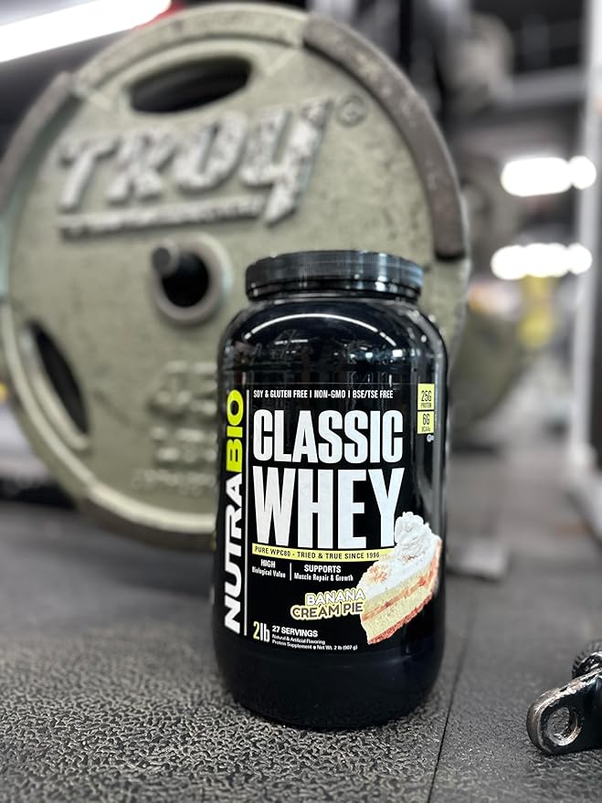 NutraBio Classic Whey Protein Powder- 25G Protein Per Scoop - Full-Spectrum Amino Acid Profile - No Fillers, Artificial Colors, Preservatives - (Banana Cream Pie, 2 Pounds)