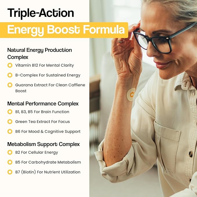 B12+ Energy Patches | Complete B-Vitamins, Caffeine, Guarana & Natural Energy Blend | Bioactive B Vitamins for Mood, Energy, Methylation & Cognition | 5X Stronger Formula (3 Pack)