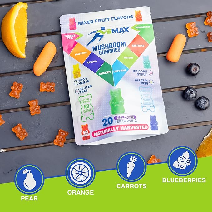 Ashwagandha and Lions Mane Mushroom Gummies for Adults - Organic - Reishi, Maitake, Chaga, Cordyceps, Shiitake, Turkey Tail - Immune Support, Memory, Focus and Energy -Vegan Mushroom Supplement Gummy