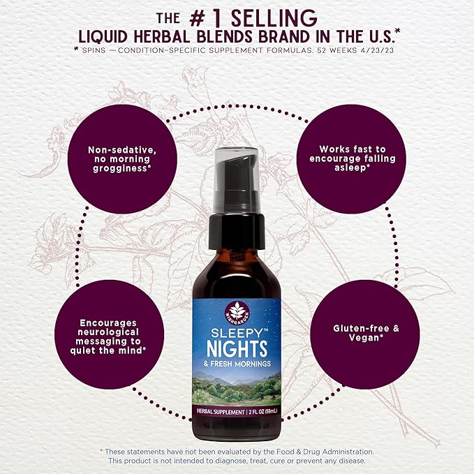 WishGarden Herbs Sleepy Nights & Fresh Mornings - All-Natural Herbal Sleep Aid Tincture, Organic Sleep Supplement with Passionflower, Hops and Scullcap, Supports Deep Sleep & Healthy Sleep Cycles, 2oz