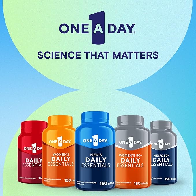 One A Day Men’s Multivitamin Daily Essentials, Multivitamin for Men Tablet, Supports Healthy Muscle Function, Physical Energy, and Immune Health with Vitamin B12, Vitamin C, and Zinc, 150 Count