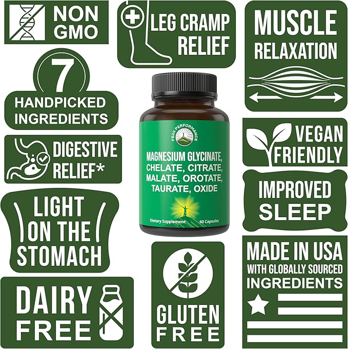 Magnesium Glycinate + Citrate + Malate + Chelate + Orotate + Taurate + Oxide. 7 Forms of Magnesium Complex. 500mg Supplement Capsules for Women & Men. 2 Pills for Sleep, Leg Cramps, Muscles