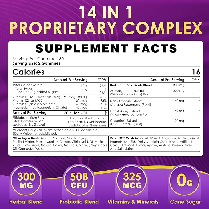 Menopause Supplements Sugar-Free Gummies, Hormone Balance for Women with Herbs Complex & Vitamin D3 K2 & Probiotic, Menopause Relief for Hot Flashes, Night Sweats, Mood Swings (60 Gummies)