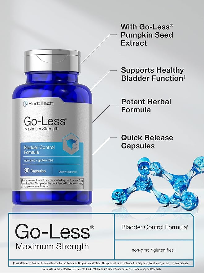 Horbäach Go Less Bladder Control Pills | 90 Capsules | Maximum Strength for Women and Men | Non-GMO & Gluten Free Formula