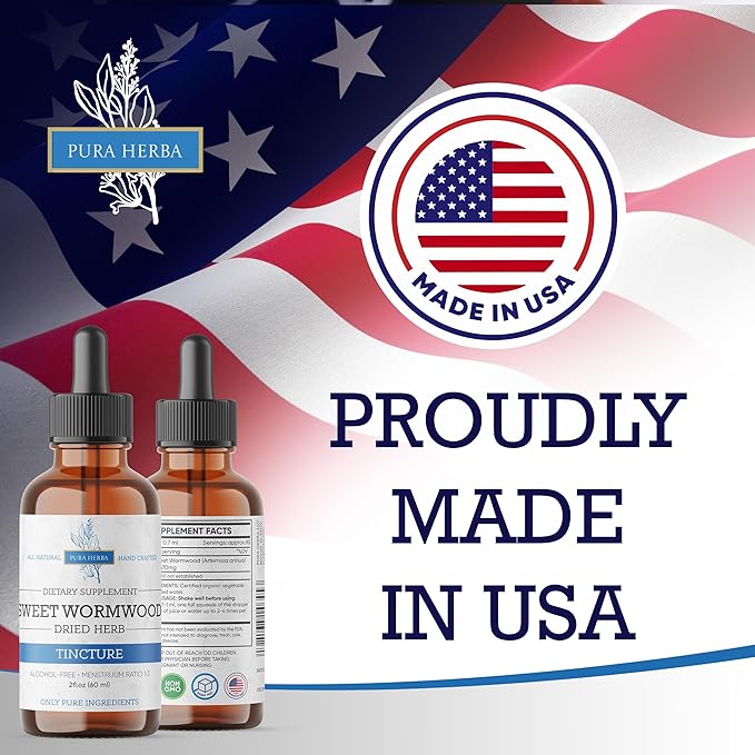 Organic Sweet Wormwood Liquid Drops - Natural Parasite Cleanse and Gut Detox Support for Adults - Vegan, Alcohol-Free, Made in USA, 2 Fl Oz