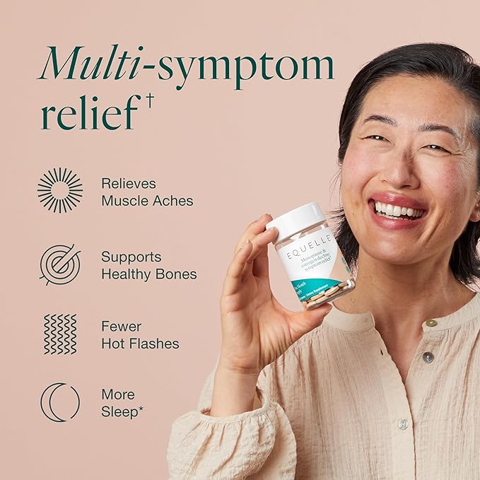 EQUELLE Menopause Multi-Symptom Relief - Women's Health Support for Hot Flashes, Sleep*, Muscle Aches & More - Hormone-Free** Supplement with Plant-Based Ingredient S-Equol - 60 Tablets (2 Pack)