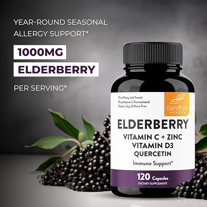 Elderberry Vitamin C and Zinc 120 Capsules (Pack of 2) | with Quercetin and Vitamin D3 | Immune Support for Adults | Herbal Supplement for Men and Women
