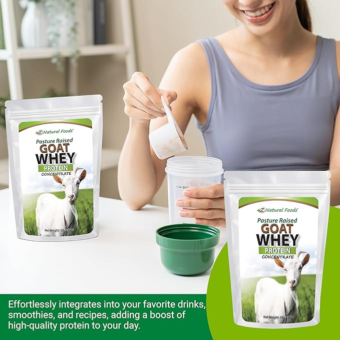 Z Natural Foods Goat Whey Protein Powder Concentrate - Undenatured, Unflavored, Pasture Raised Whey - Clean Goat Protein Powder with Vital Proteins for Weight Management, Immune Support, Fitness, 1 lb