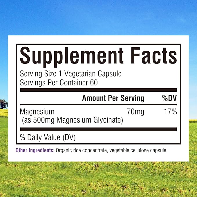 Innate Vitality Magnesium Glycinate 500mg | 70mg Elemental Magnesium Supplement- High Absorption, Non Buffered, Non-GMO & No Gluten - Nerve, Bone & Heart Health - 60 Vegan Capsules Magnesio