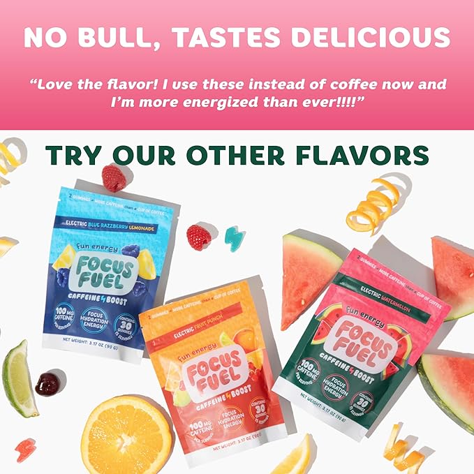Energy Chews – Watermelon Flavor (15 Servings) – 100mg Caffeine + L-Theanine + B12, Magnesium – All-Natural Energy Boost – No Crash or Jitters