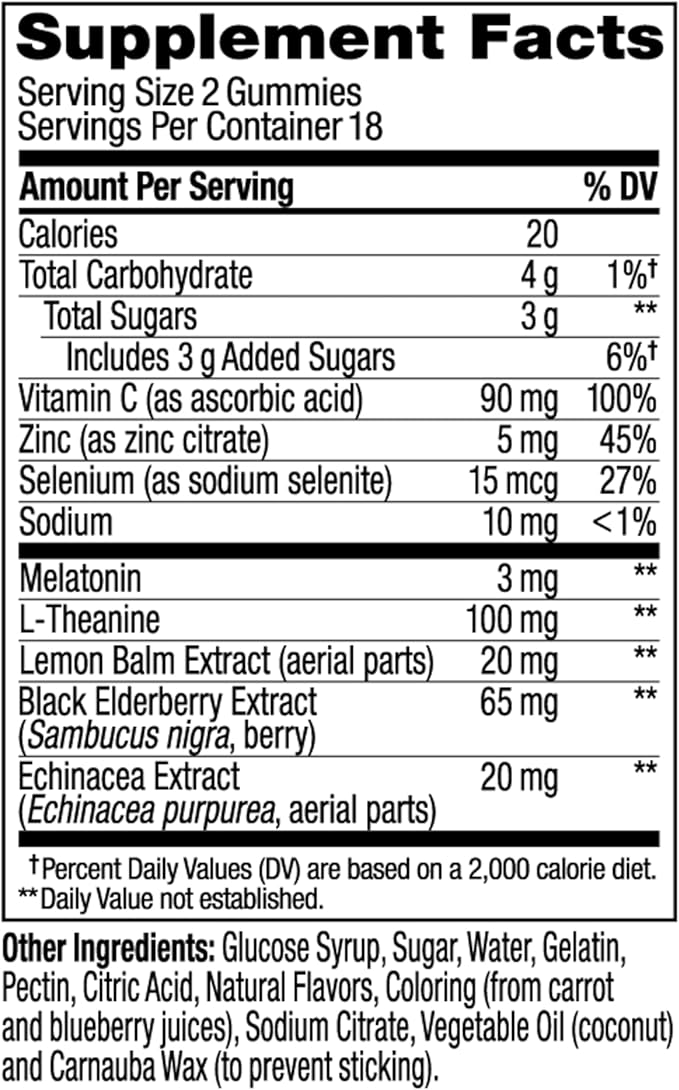 OLLY Sleep Immunity Melatonin Gummy, Vitamin C, Zinc, Echinacea, 3mg Melatonin, Immune and Sleep Support, Berry - 36