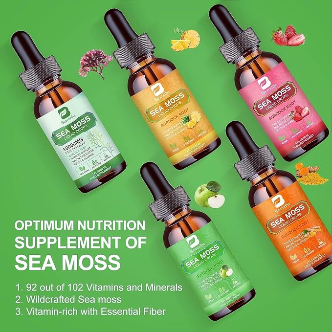 Sea Moss Liquid Drops - Organic Irish Sea Moss Gel with Spirulina, Bladderwrack, Burdock Root, Seamoss Gel Supplement for Immune, Joint, Detox Cleanse & Digestion Support - 2 Fl Oz, Vegan
