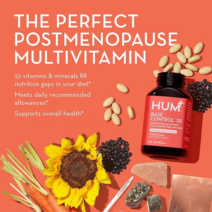 HUM Base Control -Iron Free,Daily Women's Minerals with B Complex, Vitamin C, 22 Micro-Nutrients to Support Postmenopausal Women - Non-GMO, Soy-Free, Gluten-Free (30-Count)