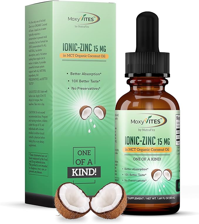 Organic Zinc Supplements for Kids, Adults - Zinc Sulfate - Liquid Zinc Supplement - Pure Ionic Zinc Drops in Coconut Oil for Immune Support, Skin - NO Preservatives & Great Taste - 100 Vegan Servings