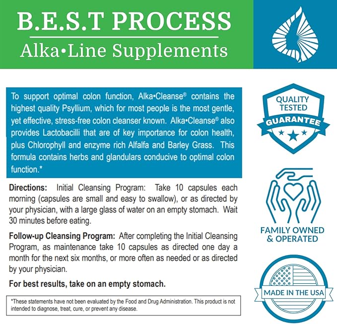Alka•Cleanse (2 Pack) Best Process Alkaline — Herbal Detox Colon Cleanse & Digestive Distress Formula — Psyllium Husk, Probiotics, Enzymes & Herbs