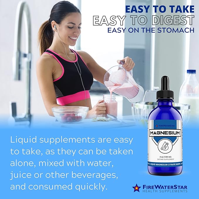 FWS Magnesium Citrate Liquid Drops for Adults and Kids - 4oz - Supports Sleep, Calm, Energy, Muscles, Nerves - Pure Magnesium Citrate Supplement - Organic, Non-GMO, Vegan - Easy Dosing, 120 Servings