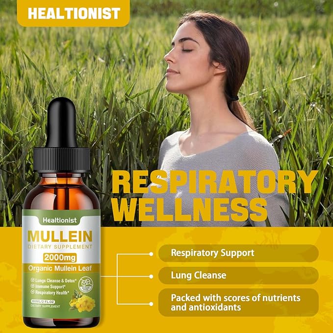 2 Pack Mullein Drops for Lungs - Leaf Extract Liquid - Powerful Mullein for Immune Support, Cleanse - Detox & Respiratory, Digestive System, Natural Herbal Supplement Tincture, Tea - 4 fl oz Vegan