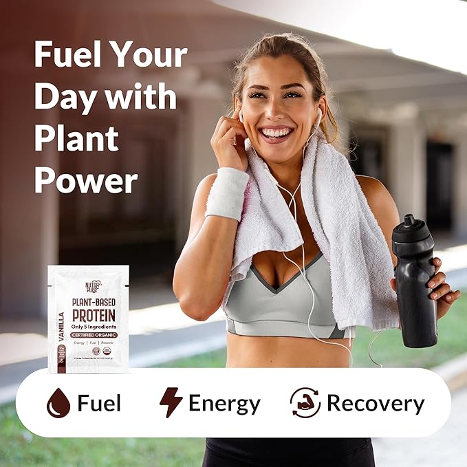 Organic Vegan Protein Powder | 20g Plant-Based Protein, Gluten-Free, Dairy-Free, Non-GMO | Vanilla Flavor | Perfect for Smoothies, Shakes, Muscle Recovery & Meal Replacement | 16 Packets