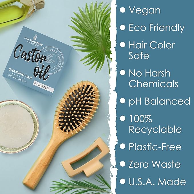 Castor Oil Shampoo Bar for Hair Growth & Strengthening - With Organic Castor Oil, Rice protein, Eco Friendly pH Balanced - Color Safe Castor Oil Solid Shampoo Bar with No Harsh Chemicals